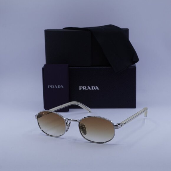 Prada PRB53S 1BC80K Oval Sunglasses – Silver\Light Yellow Gradient Brown - Picture 1 of 9